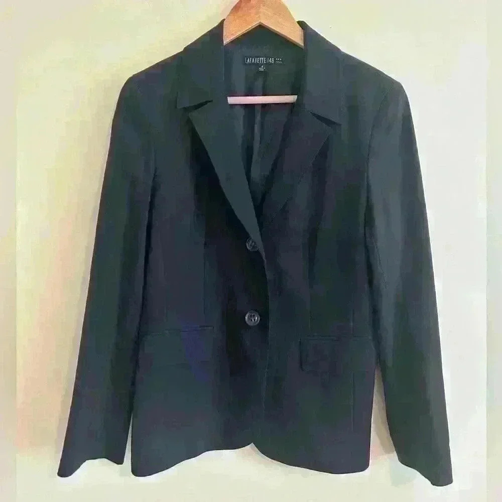 LAFAYETTE 148 NEW YORK BLAZER SUIT JACKET LINED 96% WOOL BLACK WOMEN Size 8